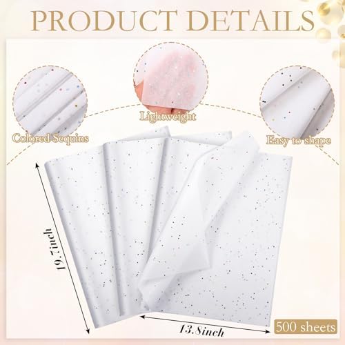 Teling 500 Sheets Tissue Paper for Gift, White Glitter, 14 x 20 Inch - Image 2