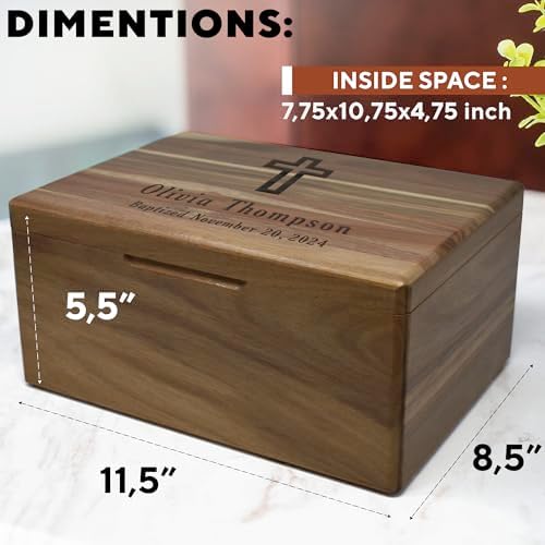 First Communion Box Acacia Wood, Personalized Baptism Gift for Boys & Girls - Image 6