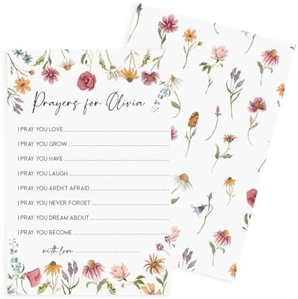Prayers for Baby Fill-in Cards – Personalized Wishes, Christian for Baptism, Christening, Baby Shower, First Communion, First Birthday – Baby in Bloom, A Little Wildflower is on the Way by AllEwiredUp