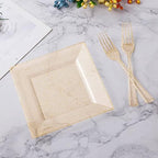 Goodluck 120Pcs 6.5" Square Gold Glitter Dessert Plates Set - Image 2