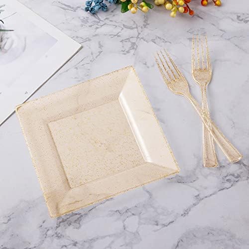 Goodluck 120Pcs 6.5" Square Gold Glitter Dessert Plates Set - Image 2