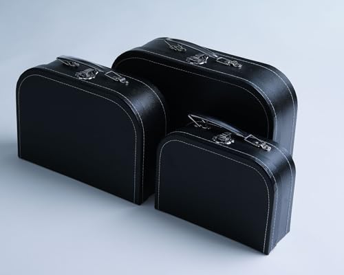 wald imports - Set of 3 Paperboard Suitcases -Decorative Storage Boxes - Suitcase Set for Decoration, Storage, and More (Black) - Image 6