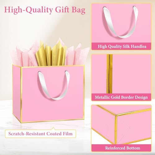 Addblu 24 Pack Pink Large Gift Bags with Handles & 72 Tissue Papers - Image 3