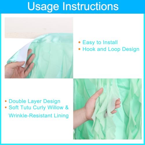 MECCANIXITY 9ft Mint Green Tutu Table Skirt, Tulle Curly Willow Table Skirt for Rectangle Tables, Ruffle Table Skirt for Birthday Wedding Gender Reveal Party - Image 3