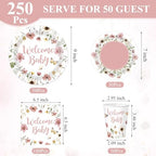 Pickmesh 250 Pcs Pink Floral Baby Shower Party Supplies Decorations Serve 50 Wildflower Welcome Baby Disposable Paper Plates Napkins and Cups for Birthday Babies Girl Shower Gender Reveal Party Decor - Image 3