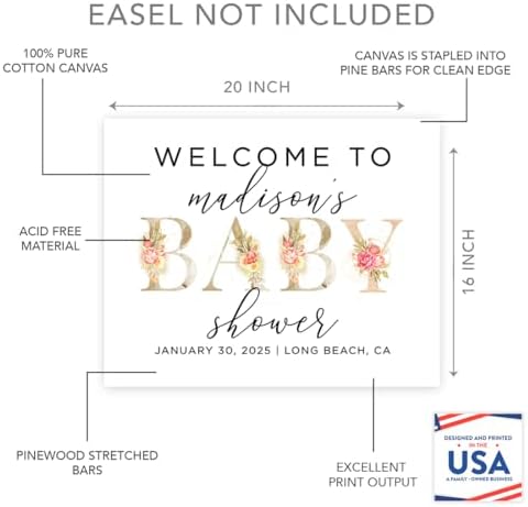 Andaz Press Personalized Large Canvas Baby Shower Welcome Sign, 16 x 20 Inches, Floral Baby, Guestbook Alternative, Custom Baby Shower Sign, for Floral Baby Shower, Baby Sprinkle - Image 2