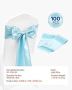 VEVOR Satin Chair Sashes Bows, Chair Ribbon Ties Back Sash, 7 x 108 inch, Wedding Reception Decoration, for Wedding Ceremony Baby Shower Party Events Banquet Cover Decoration (Light Blue, 100pcs) - Image 7