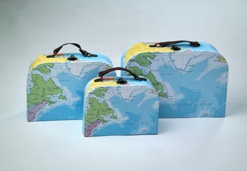 wald imports - Set of 3 Paperboard Suitcases -Decorative Storage Boxes - Suitcase Set for Decoration, Storage, and More (Blue Map) - Image 6