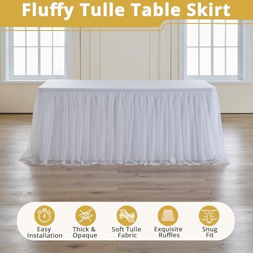 White Tulle Tablecloth for 8 FT Rectangle Tables 2-Pack, Ideal for Weddings - Image 2