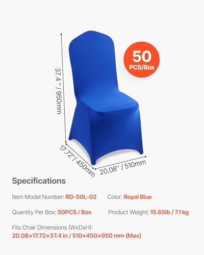 VEVOR Chair Covers, Polyester Spandex Chair Cover, Stretch Slipcovers for Wedding Party Dining Banquet Flat-Front Chair Covers (Royal Blue-a, 50PCS) - Image 7