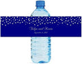 Silver Confetti Falling On Navy Background Water Bottle Labels Weddings Anniversary Bridal Shower Easy to Use by DesignThatSign