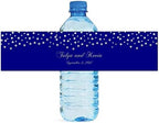 Silver Confetti Falling On Navy Background Water Bottle Labels Weddings Anniversary Bridal Shower Easy to Use by DesignThatSign
