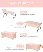Fixwal 2 Pack 6FT Light Pink Birthday Tablecloth Spandex Fitted Table Cover - Image 5