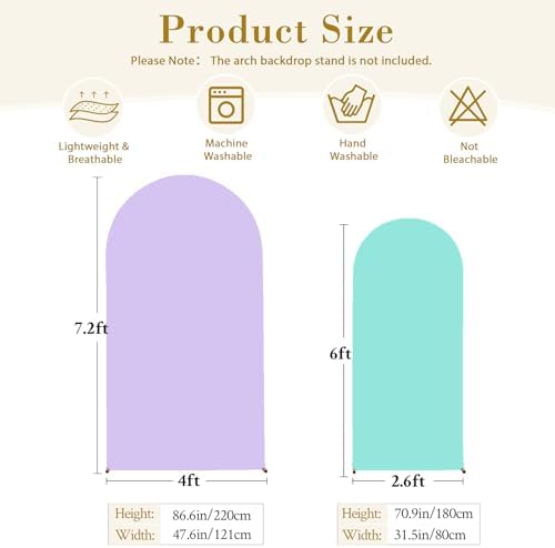 Purple and Blue Arch Cover 2 Set-7.2FT and 6FT Arch Backdrop Cover Spandex Fitted Mermaid Arch Stand Covers for Under The Sea Birthday Party Wedding Baby Shower Ceremony Photo Background - Image 5