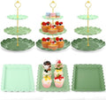 FoldTier 6 Pack Cupcake Stand Set 3 Pcs 3 Tier Gradient Dessert Table Display Stands Cookie Tray Rack 3 X14 in Rectangle Party Trays for Wedding Birthday Tea Party Baby Shower(Green,Round) by FoldTier