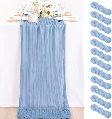 Dusty Blue Fall Cheesecloth Table Runner Boho Dinning Decor 10ft, 12 Pack by MLMC