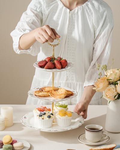3 Tier Cupcake Stand, Ceramic Tiered Serving Stand - Image 4
