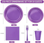 250Pcs Purple Plastic Party Plates and Napkins Set for Birthday, Halloween - Image 2