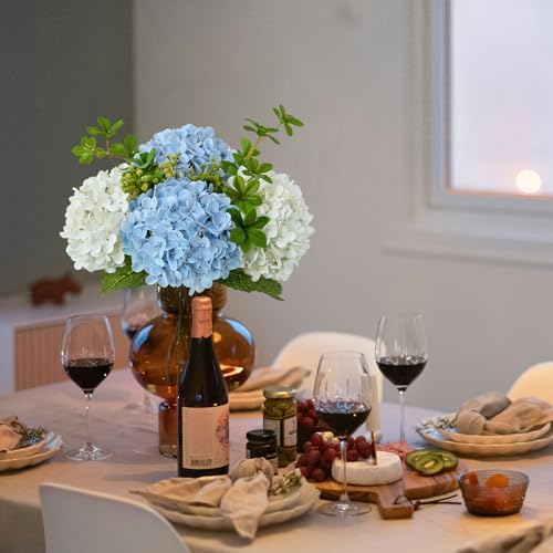 ZYTUYO 20 inches 4 Pcs Sky Blue Real Touch Hydrangea Artificial Flowers Boho Lifelike Real Looking Latex Hydrangeas Flower with Long Stem for Home Decor Spring Table Centrepiece - Image 4