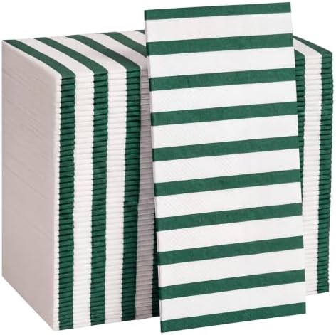 100 Pack Striped Linen-feel Napkins Bulk Striped, Green by Janlaugh