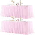 2 Pack Pink Table Cloth for 6 Foot Rectangle Tables, Pink Stretch Fitted Tulle Table Covers Skirt, Rectangular Ruffle Tutu Tablecloth Wedding Banquet Baby Shower Cake Tablecloths Decorations by Tao-GePartyDecorations