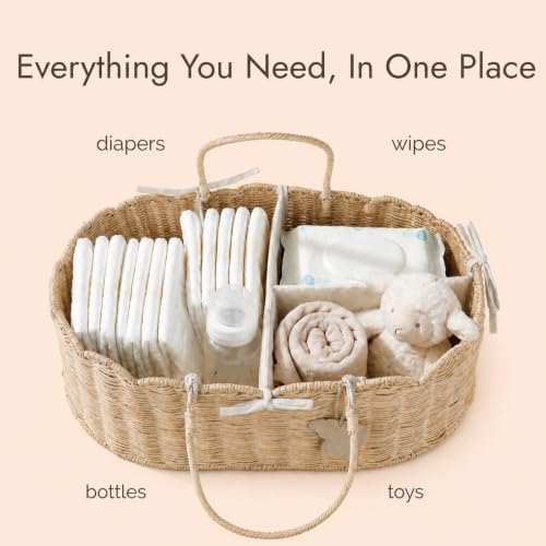 YANGQIHOME Diaper Caddy Organizer, Rattan Baby Basket, Scalloped Diaper Caddy - Image 4