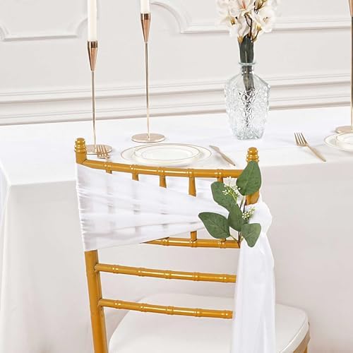 QueenDream White Chair Sashes Wedding: 16 Pieces Long Sheer Wedding Aisle Chair Decorations Tulle Chairs Covers with Artificial Eucalyptus - Image 4