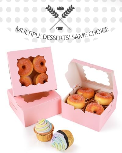 qiqee Pink Bakery Box with Window 100packs 6x6x3 Pink Cookie Boxes Pastry Box for Wedding Favor Birthday ＆ Party - Image 3