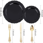 DaYammi 150Pcs Black Plastic Plates & Gold Plastic Silverware Set for Party - Image 2