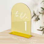 HOODO Gold Mirror Acrylic Wedding Table Numbers 1-25 with Stands, 5"x7" Arched Acrylic Signs and Holders, Gold Mirror Arch Table Numbers for Wedding Reception, Party, Anniversary, Event - Image 2