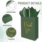 Whaline 30Pcs Sage Green Thank You Paper Gift Bags 6.3 x 3.1 x 8.7 inch 3 Colors Gold Foil Thank You Party Favor Bag with Handle 40 Sheet Tissue Paper for Wedding Birthday One Lucky Duck Gift Wrapping - Image 3