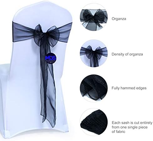 MDS Pack of 100 Organza Chair Sashes for Wedding & Event Décor – Black - Image 3