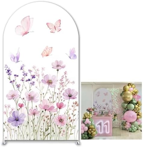 Purple Butterfly Stretchy Arched Backdrop Covers Spring Flowers for Girls Birthday Baby Shower Bridal Shower Party Supplies(No Stand!) by Iydamc