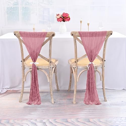 50 PCS Cheesecloth Chair Sashes Bows Wedding Aisle Decorations Chair Ribbon Ties Back Sash for Wedding Party Events Banquet Chair Cover Decoration (Dusty Rose) - Image 5