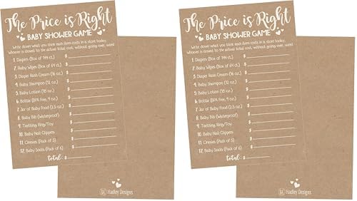 Hadley Designs Hilarious Baby Shower Games Set – 25 The Price is Right Baby Shower Game Cards for 25 Guests, Gender Neutral and Fun for Boys & Girls (Rustic) (Pack of 2) by HadleyDesigns