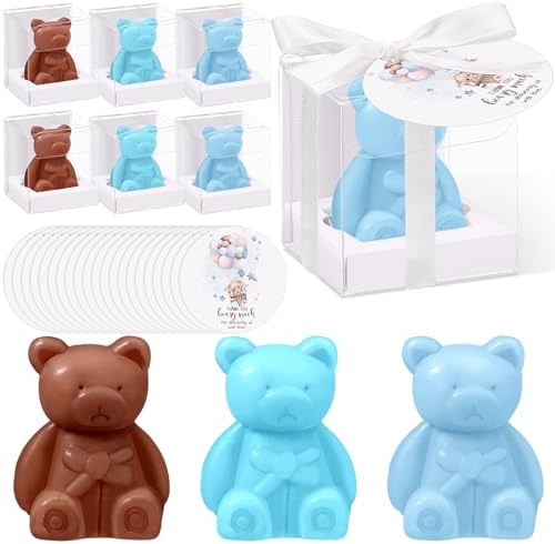 Geosar 36 Pack Bear Soap Shower Favors Thank You Tag Box,Dark Brown Blue by Geosar