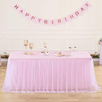 Pink Tulle Tablecloth for 8 Foot Rectangle Table, Light Pink Tulle Tables Skirt Cover 8ft Banquet Wedding Table Cloths Baby Shower Tutu Ruffle Tables Skirt Cloth for Party Bridal Shower - Image 6