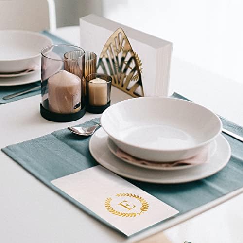 200 Pack Monogrammed Disposable Napkins Gold Foil Letter E Guest Napkins Initial Disposable Hand Paper Towels for Wedding Engagement Baby Shower Party Home Kitchen Bathroom Dinner Decorative Towels - Image 6