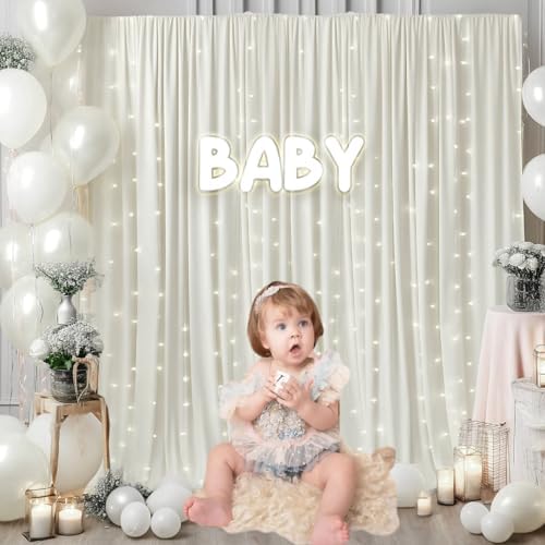 10 x 10 Feet Ivory White Backdrop Curtain for Partie, Background Curtains for Photoshoot, Birthday, Wedding, Halloween, Thanksgiving, Christmas Day, New Year Party Decorations 5Ft x 10Ft, 2 Panels - Image 5