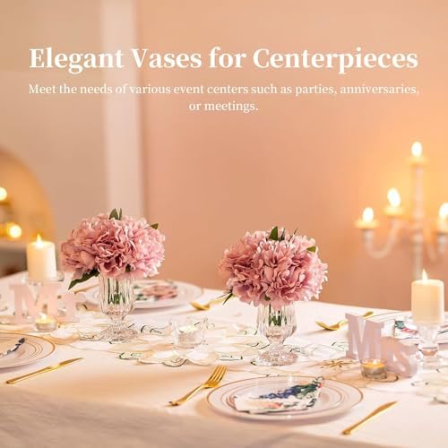 Glasseam Small Glass Vases for Flowers, Pedestal Compote Vase Set of 3 - Image 5