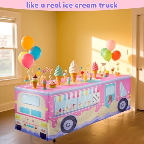 8FT Ice Cream Party Tablecloth,Ice Cream Birthday Party Decor for Baby Shower Sweet One Birthday Donut Themed Party Supplies - Image 4