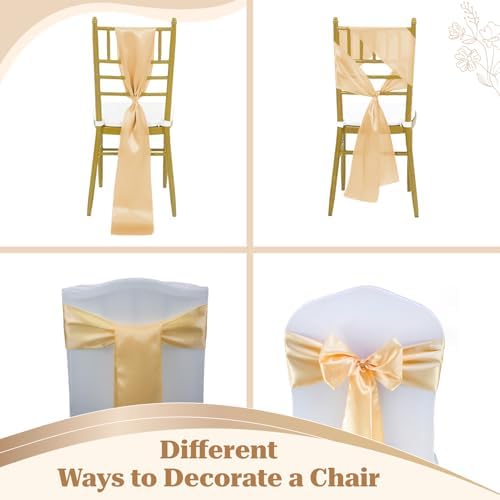 MDS® Pack of 50 Satin Chair Sashes for Wedding & Events – Beige - Image 4