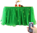 10ft Table Skirt Tulle Tutu Table Cloth with 15pcs String Lights for Rectangle or Round Table for Party,Wedding,Birthday Party&Home Decoration,Table Skirting (Green, 10ftX2.63ft) by OakHaomie