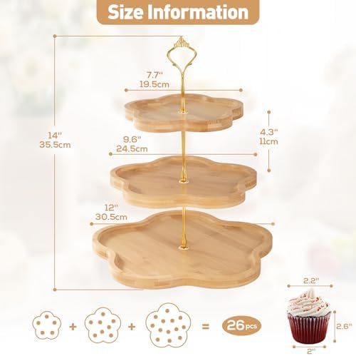 DUJUST 3-Tier Wooden Cupcake Stand, Three Tiered Serving Stand, Tiered Tray - Image 5