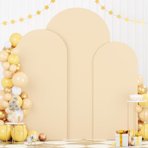 FOTSHARER Beige Spandex Arch Cover 6F 6.6FT 7.2FT Wedding Arch Cover Set of 3 Spandex Fitted Wedding Arch Stand Covers for Birthday Party Round Top Backdrop Covers for Party Bridal Baby Shower by FOTSHARER