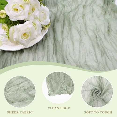 Le courant 12pcs 10Ft Cheesecloth Table Runner, Rustic Boho Gauze Cheese Cloth Runner Table Runner for Weddings Bridal Baby Shower Birthday Holiday Parties Home Decor, Sage Green - Image 5