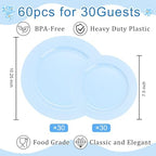 FLOWERCAT 60PCS Light Blue Heavy Duty Plastic Disposable Party Plates Set – 30pcs 10.25″ Dinner & 30pcs 7.5″ Dessert Plates – Durable Blue Tableware for Easter Parties, Wedding, BBQ & Baby Shower - Image 2