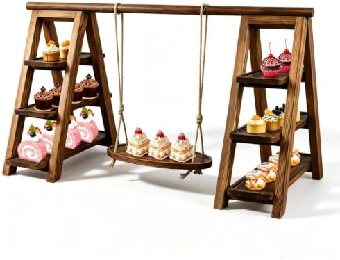 Cupcake Stand, 3 Tier Wood Cake Stands Rustic Cupcake Tower, Round Tiered Tray Stand for Dessert Table Display, Industrial Wooden Serving Stand Wedding, Graduation and Baby Shower (QIUQIAN) by Unknown
