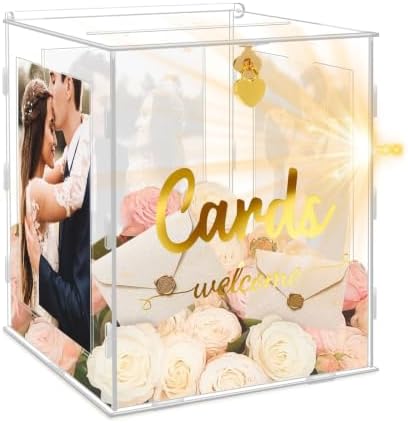Acrylic Wedding Card Box with Picture Frame, Acrylic Card Box with Slot, Clear Gift for Wedding Reception Anniversary Graduation Birthday Party Baby Shower by Lotheove