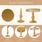 3 PCS Gold Cake Stands (8"&10"&12" Plate), Cupcake Stand With a lace hollow border Metal Cake Stand Set for Birthday Party, Wedding, Anniversary, Baby Shower - Image 6